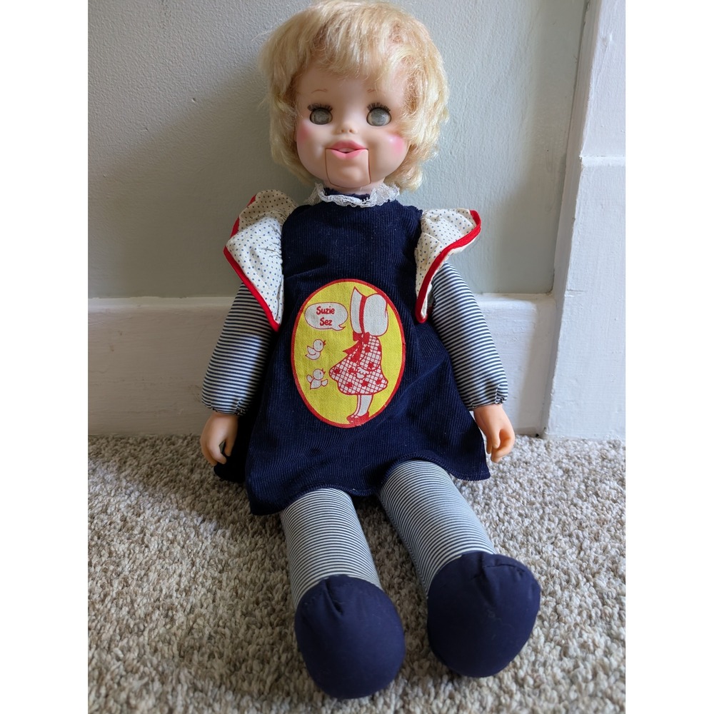 Goldberger Suzie Sez Ventriloquist Doll 18in Blue Dress Good Vintage 1970s